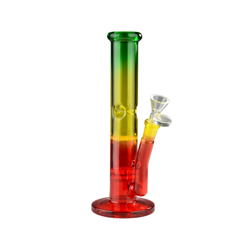 10" Tall Rasta Day Glow Straight Tube w/2 Honeycomb percs